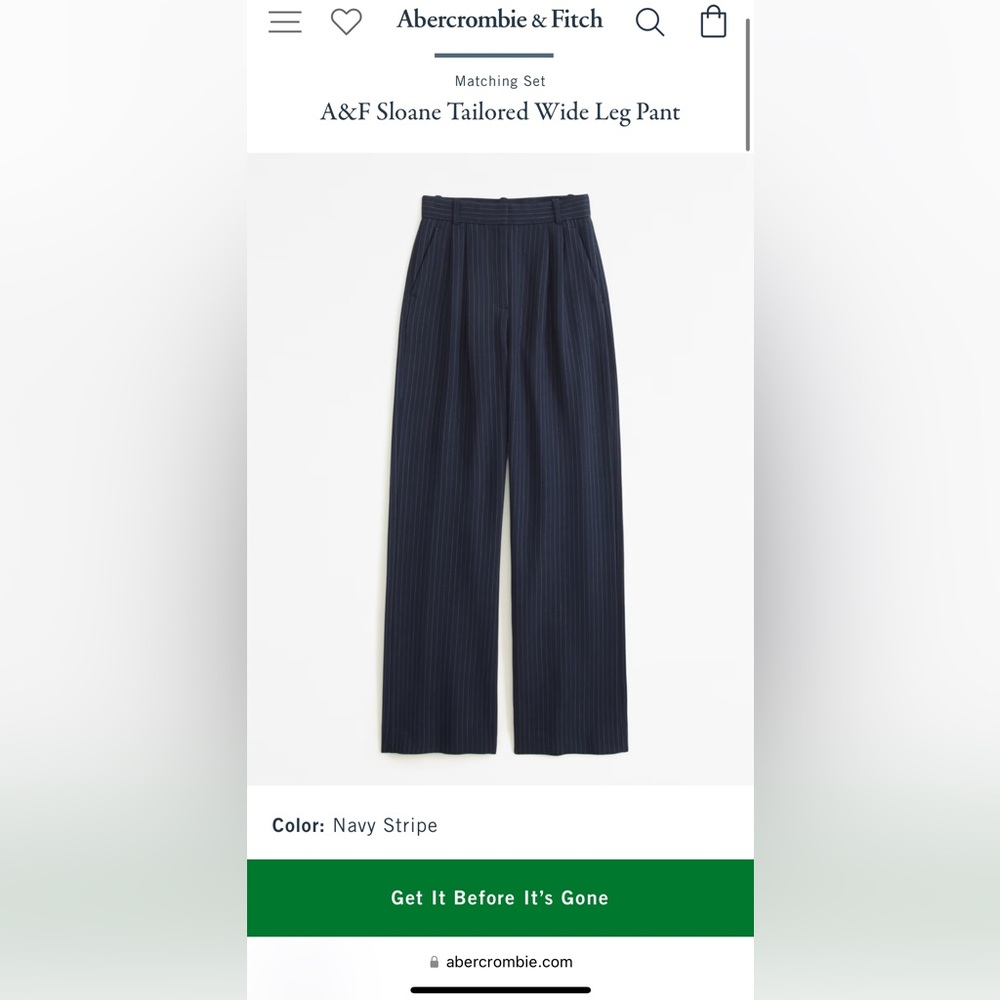 NWT Abercrombie Spokane Tailored Wide Leg Pant. Size MEDIUM SHORT